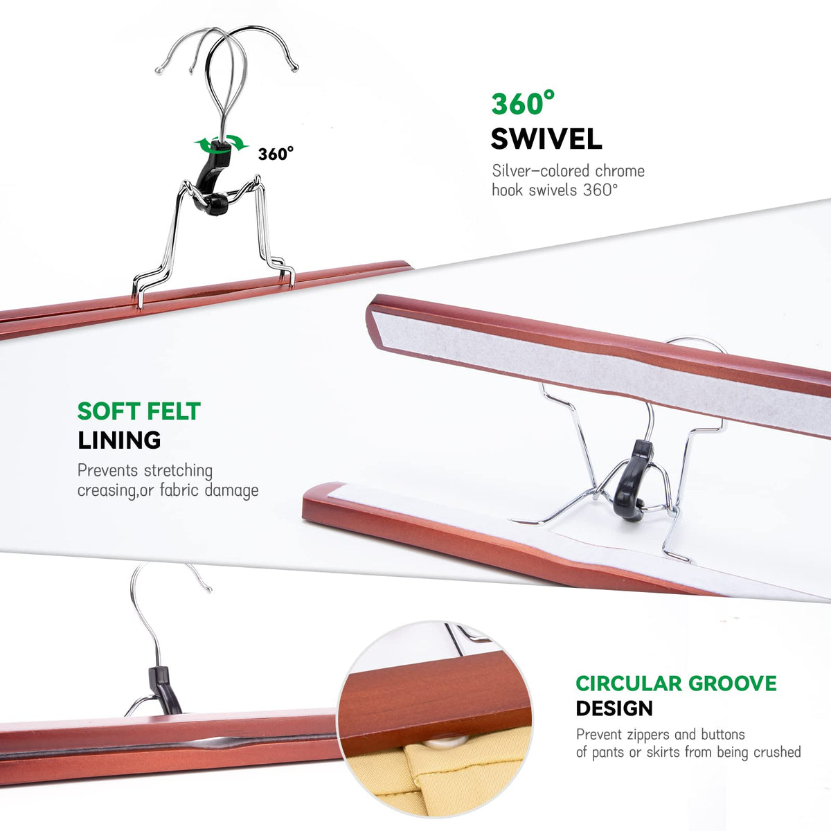 Nature Smile wooden hangers use solid wood construction for long-lasting durability.
