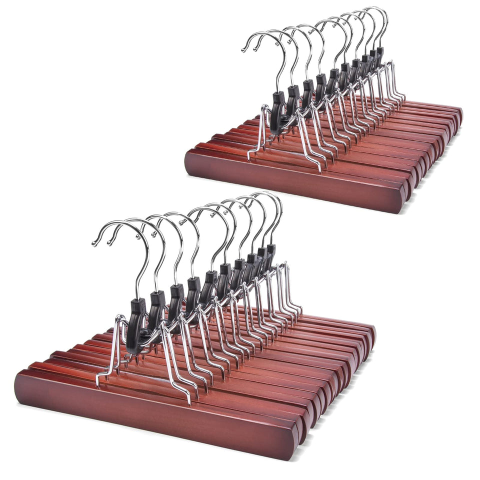Nature Smile wooden non-slip pants hanger with velvet grips for secure trousers.