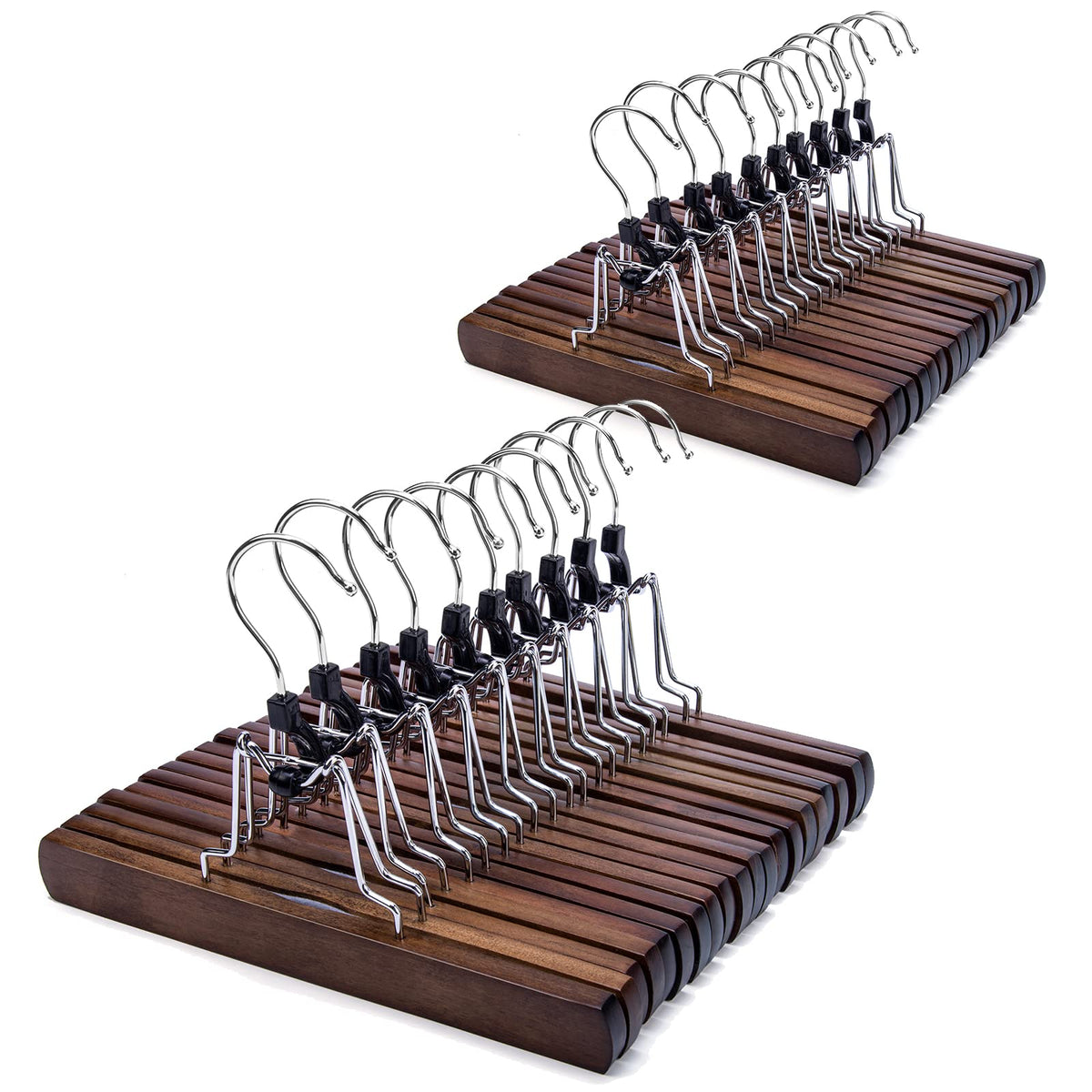 Nature Smile wooden pants hanger with non-slip grip secure hold.