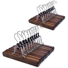 Nature Smile wooden pants hanger with non-slip grip secure hold.
