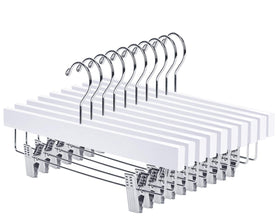 Nature Smile wooden pants hangers set of 10 with clips for secure clothing and easy organization.