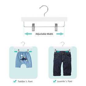 Nature Smile wooden skirt hanger with clips, kids' clothes stay neatly organized.