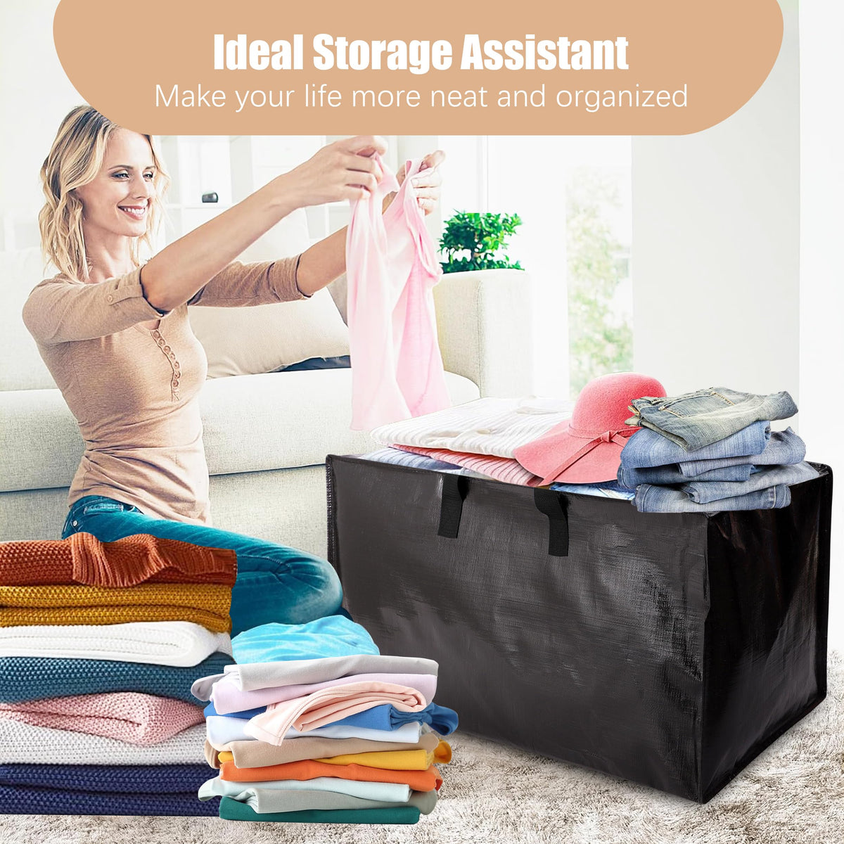 NATURELUX 12-pack moving bags in black streamline dorm organization