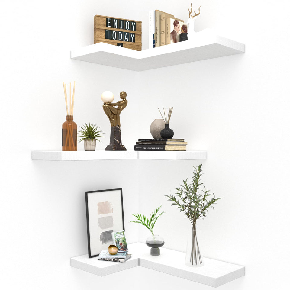 NATURE'S SOURCE floating corner shelves with invisible brackets enhance wall storage and style