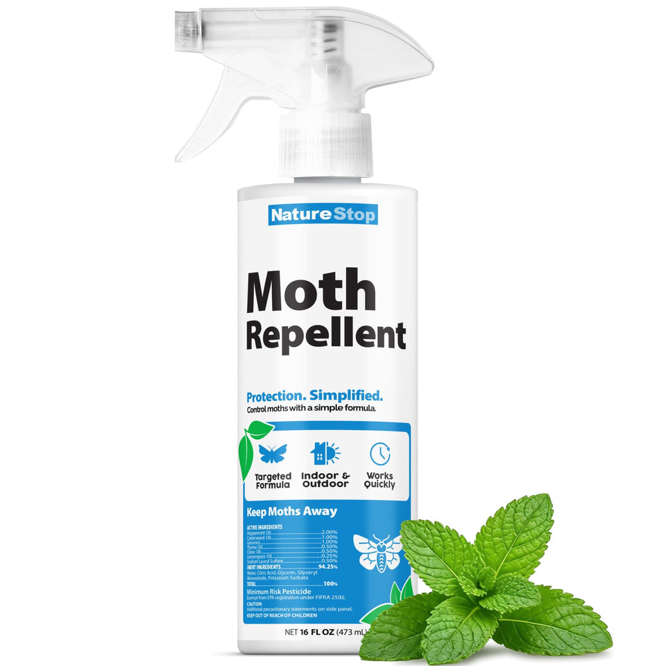 NatureStop Moth Repellent Spray for closets protects fabrics with cedar and lavender scent.