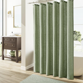 Naturoom Sage Green curtain with water-repellent coating helps water bead off.