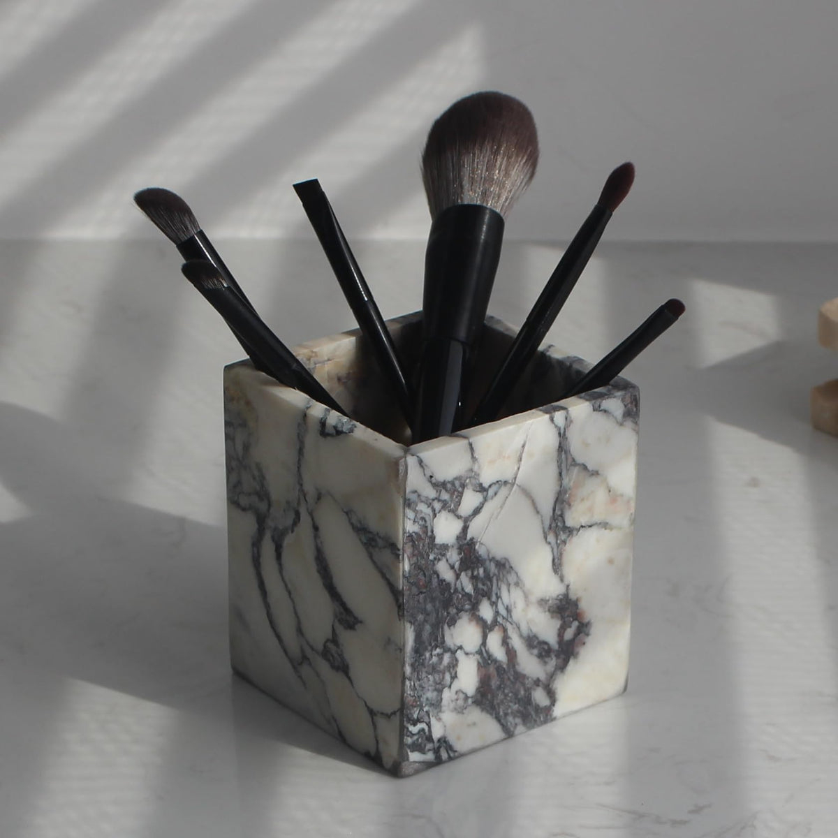 Natust Calacatta Viola toothbrush holder, front view, elevates bathroom organization with premium marble