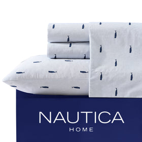 Nautica queen size sheet set flat sheet with crisp percale finish for cooling comfort