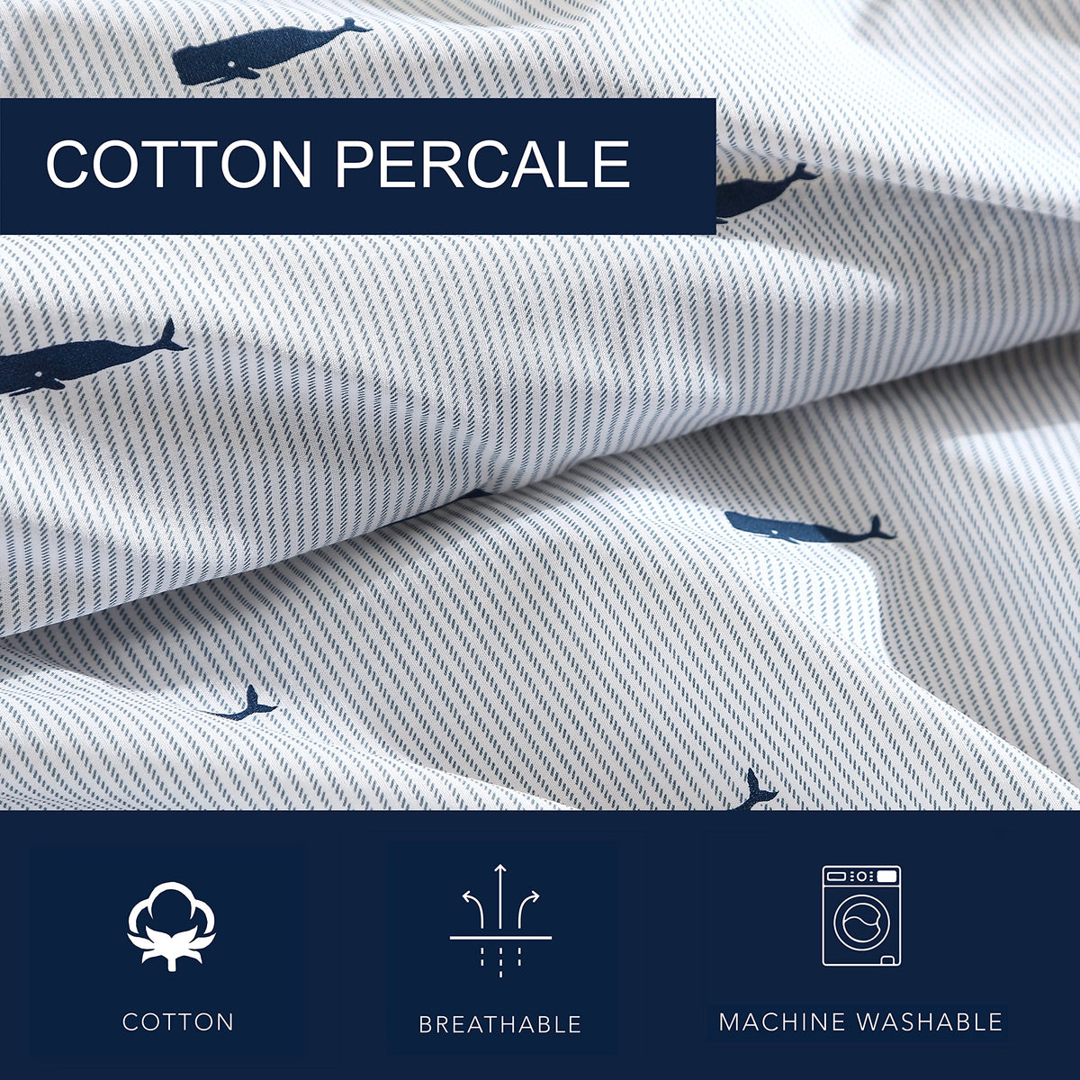 Nautica Whale Stripe Blue decor adds nautical flair to any bedroom