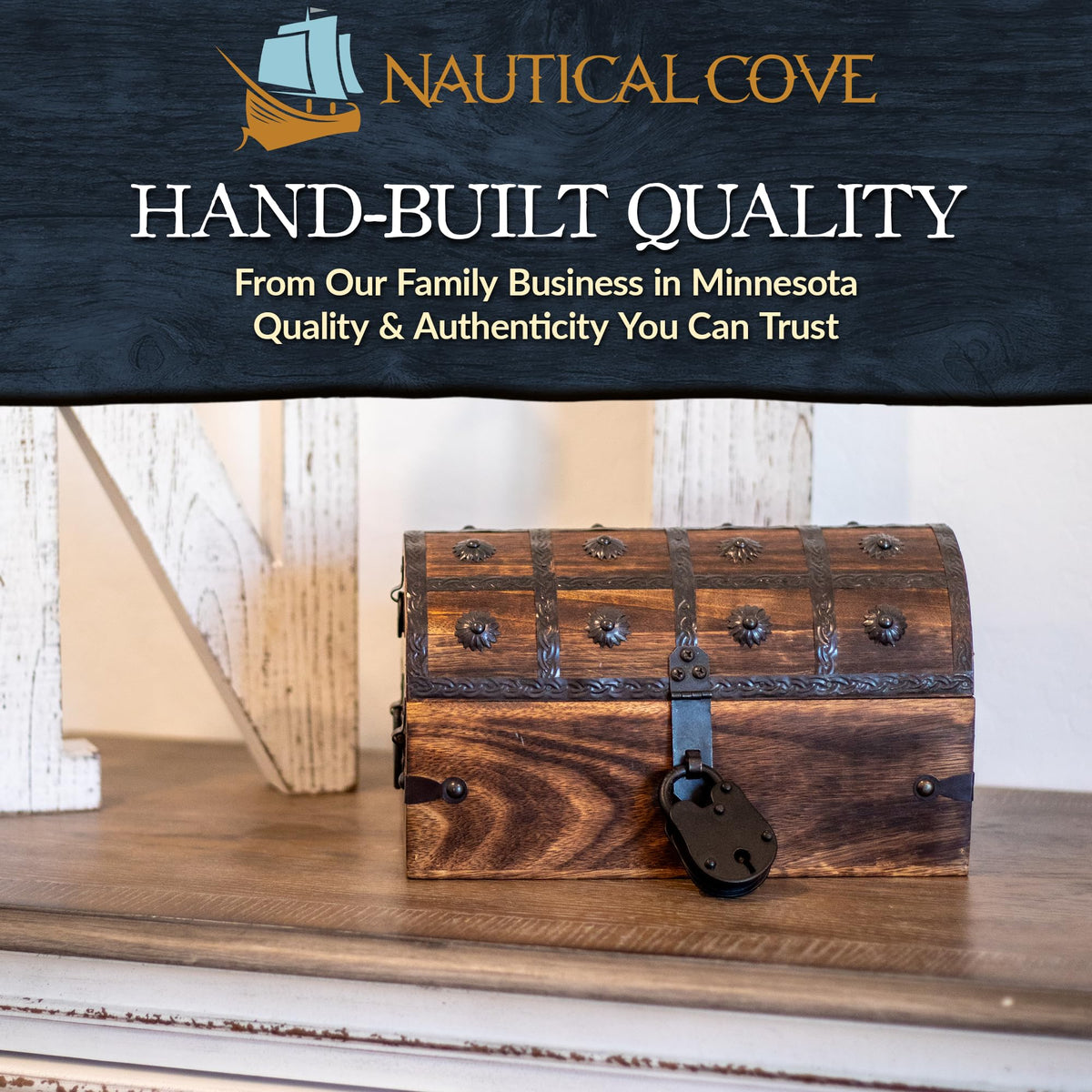 Nautical Cove chest doubles as decorative storage for small mementos.