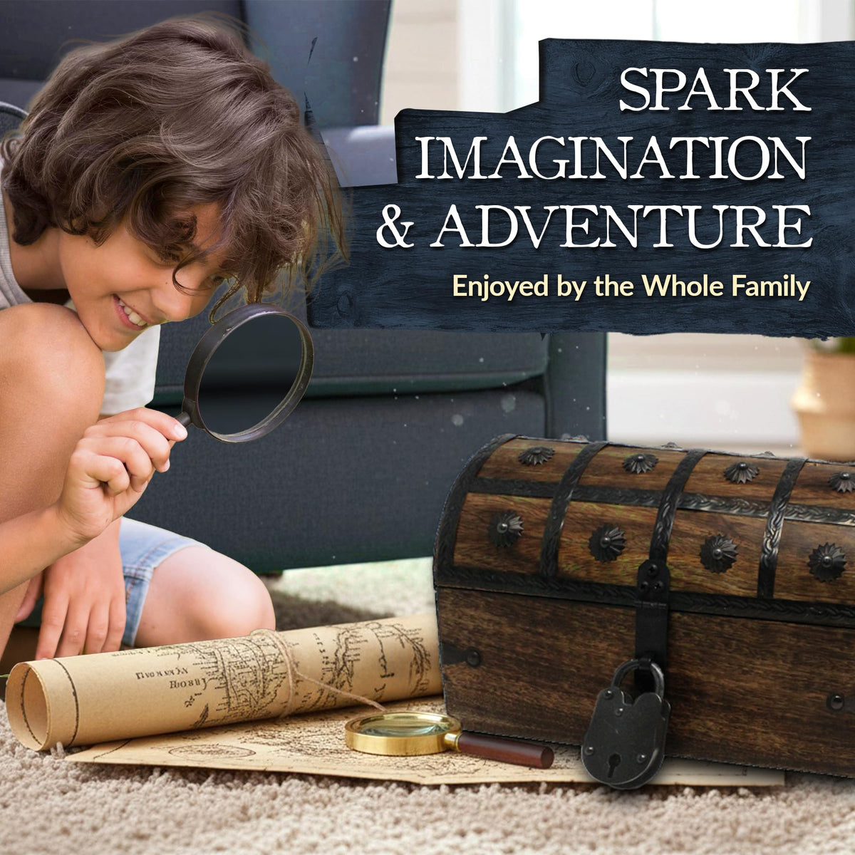 Nautical Cove chest open lid showcasing treasure prop and keepsake storage.