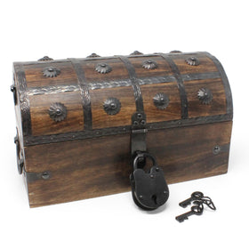 Nautical Cove pirate treasure chest in teak and mango wood for treasure storage.