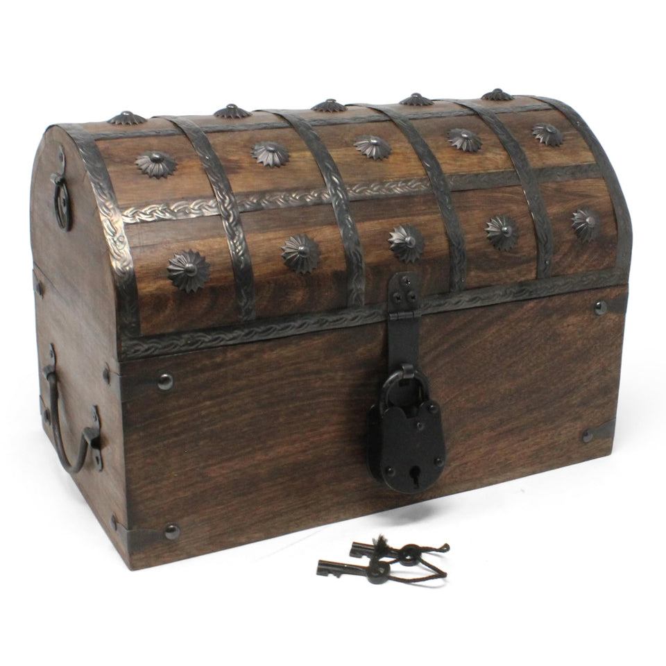 Nautical Cove treasure chest with iron overlay decorative storage for keepsakes