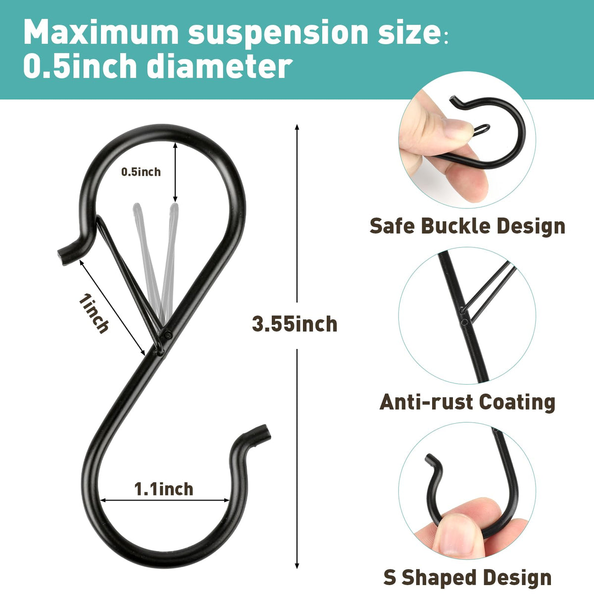Navona 60-pcs S-hooks on rod installation showing easy hanging access