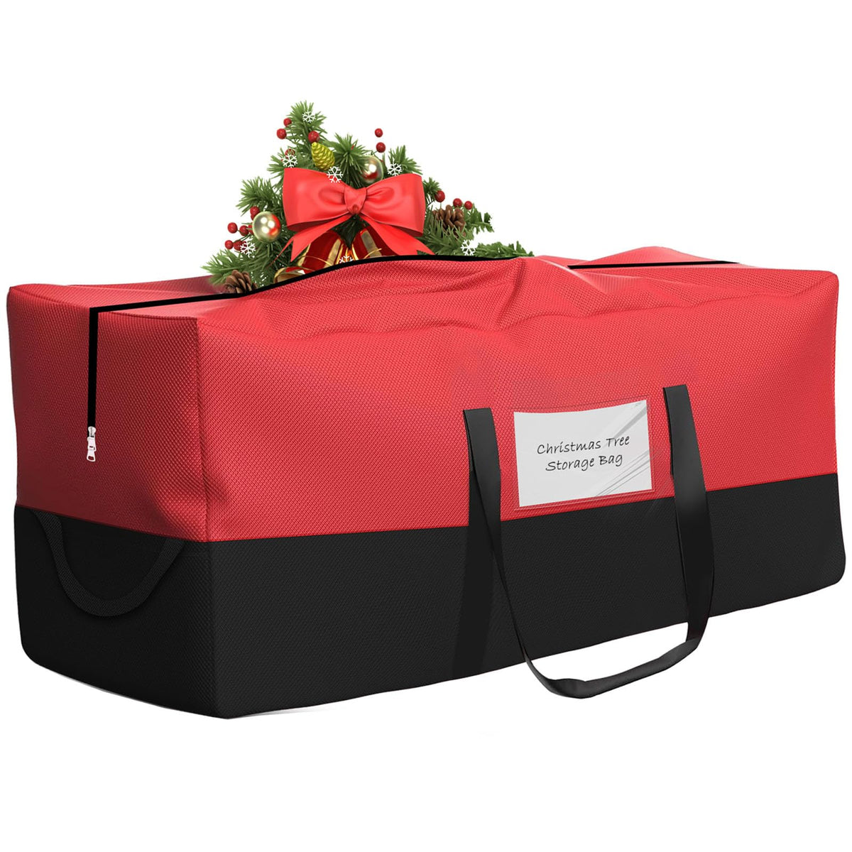 NAVTUE Christmas Tree Bag showing 8ft tree fit with dampproof 600D material.