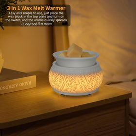 Nawaza leaf-design warmer glows softly as a decorative aroma diffuser
