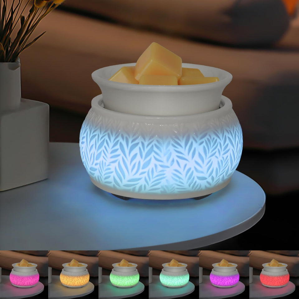 Nawaza ceramic wax melt warmer with 7-color LED for ambient fragrance