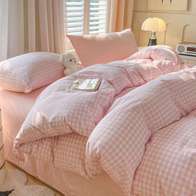 Nayoroom gingham duvet cover queen pink-white, soft and breathable for year-round comfort.