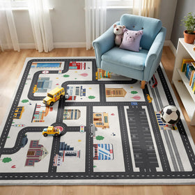 Nayoroom Kids City Road Play Rug front view shows soft, non-slip surface for safe play