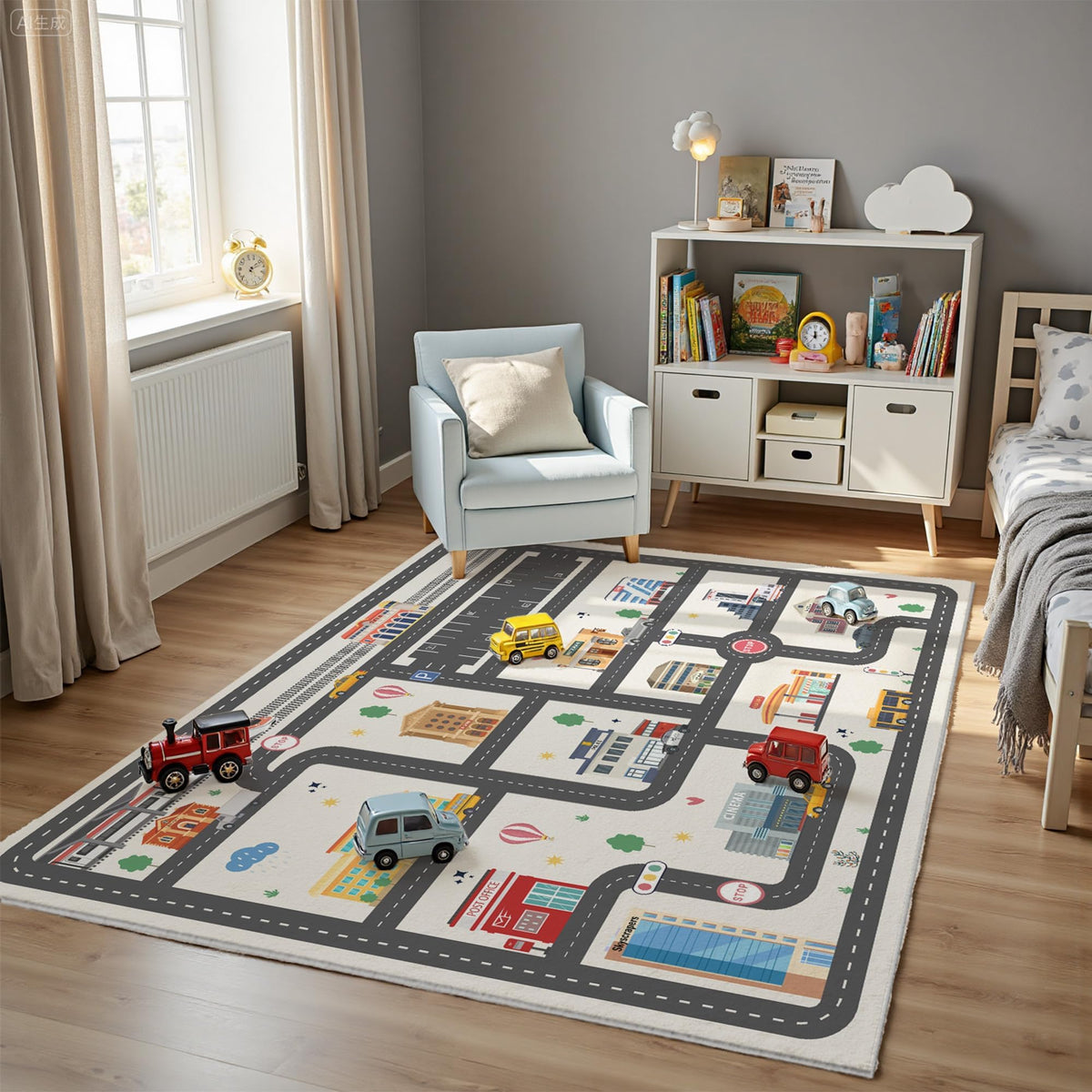 Nayoroom Kids City Road Play Rug non-slip back keeps rug stable during active sessions