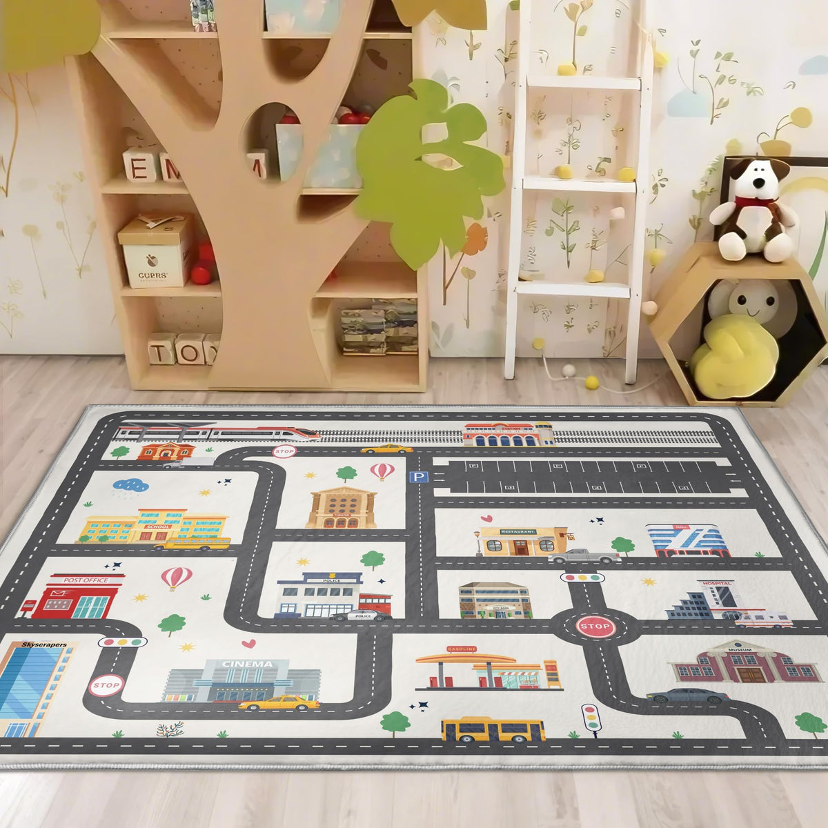 Nayoroom Kids City Road Play Rug soft fiber close-up emphasizes plush texture for crawling