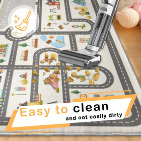 Nayoroom Kids Town Road Play Rug - machine-wash care visual showcasing easy, stain-resistant upkeep