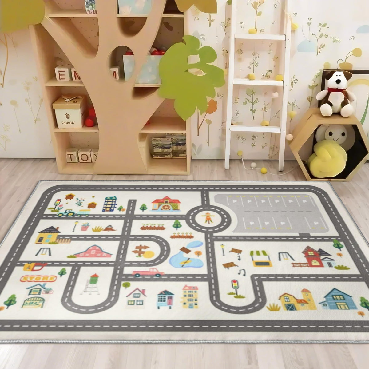 Nayoroom Kids Town Road Play Rug - soft texture closeup for comfy crawling and cozy play