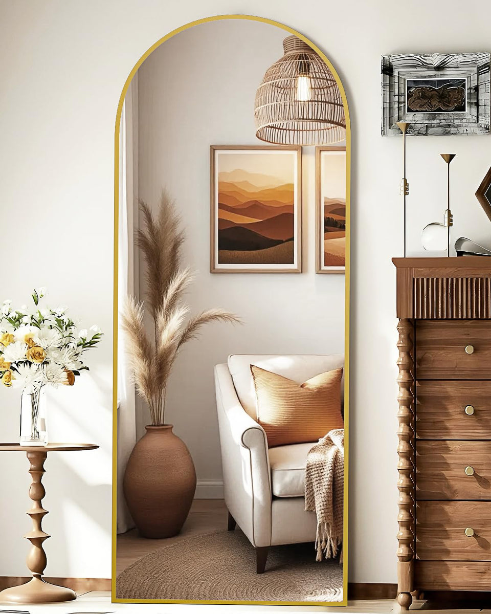 NBGV 59x16 arched-floor-mirror-gold reflects light to brighten any room