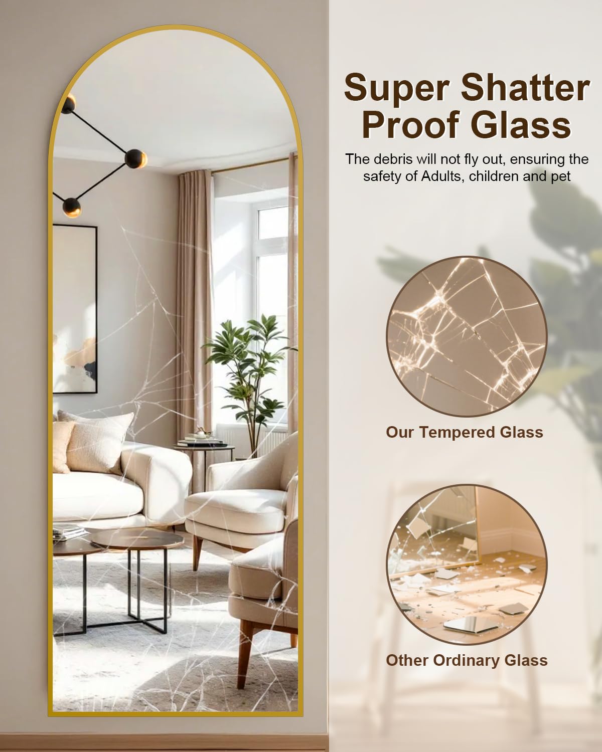 NBGV 59x16 hd-explosion-proof-glass-mirror-gold clear reflections with safety