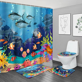 NBVKO cartoon blue ocean shower curtain with playful art for a cheerful bathroom