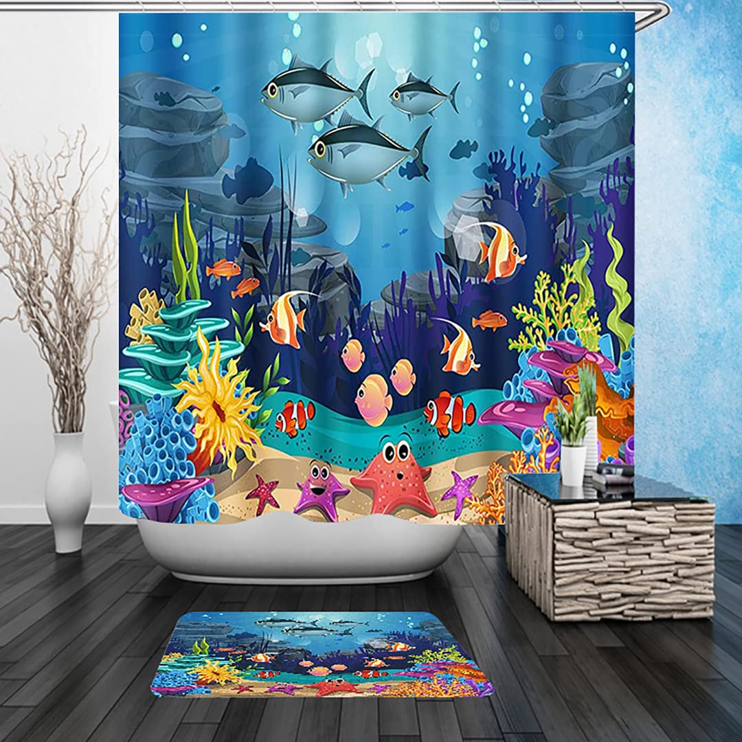 NBVKO non-slip bath mat showcases vivid ocean creatures, helping keep floors dry