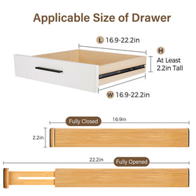 NCUE adjustable range divider showing 16.9–22.2 inches fits various drawers.