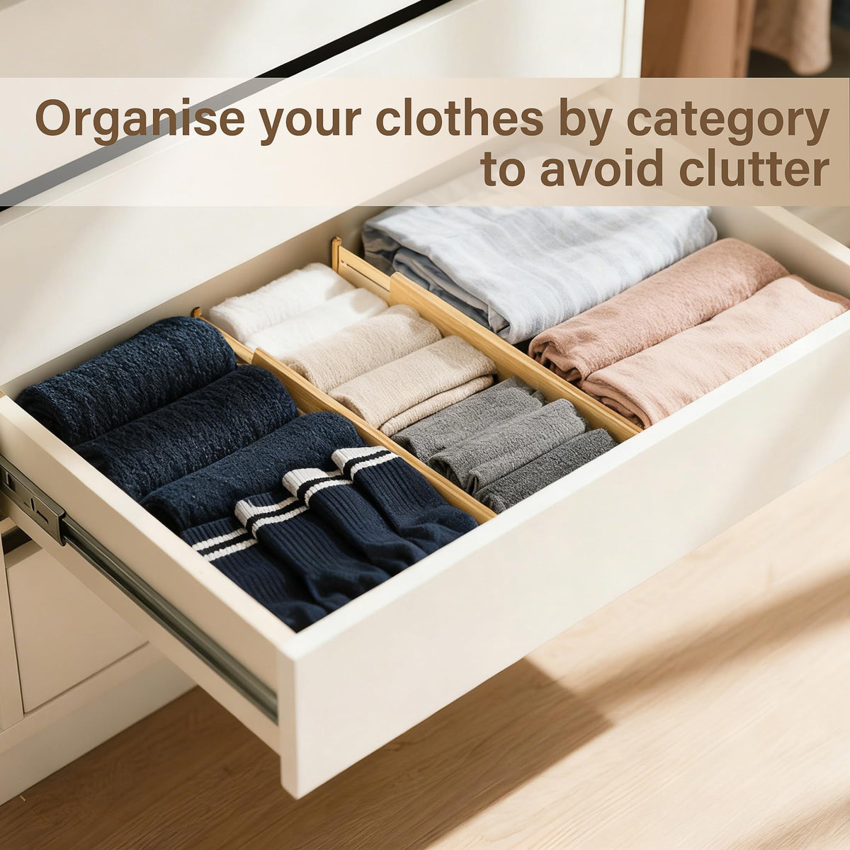 NCUE multi-scenario divider ideal for kitchen, bathroom, and clothing drawers.