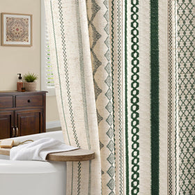 NDDYCU dark green boho shower curtain full view highlighting size and cozy vibe