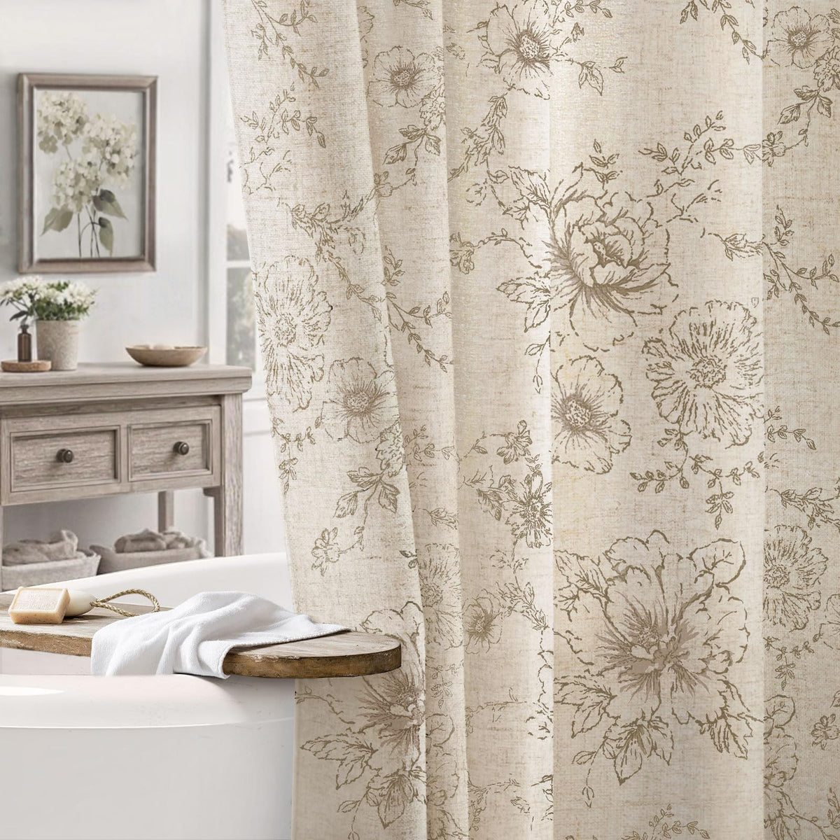 NDDYCU Farmhouse floral linen curtain with bloom print adds rustic charm and inviting warmth