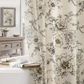 NDDYCU farmhouse floral linen shower curtain with neutral tones enhances rustic bathroom ambiance