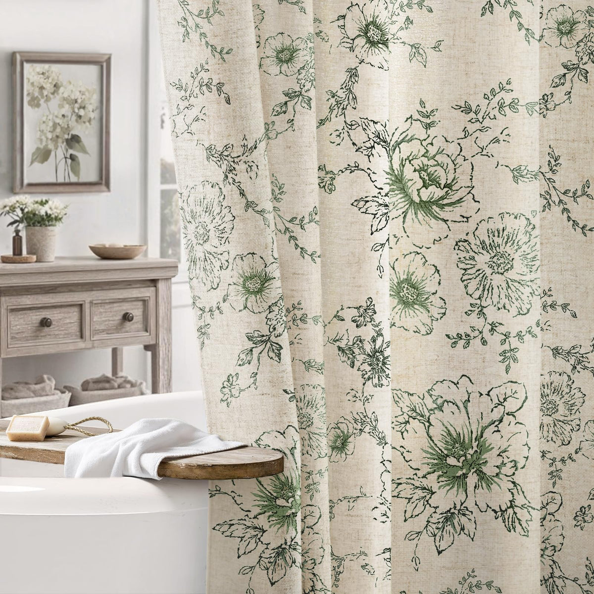 NDDYCU farmhouse floral shower curtain closeup highlighting bloom detail for cozy bathroom privacy