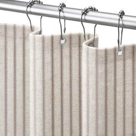 NDDYCU farmhouse-stripe-curtain showcases taupe linen texture for warm bath decor.
