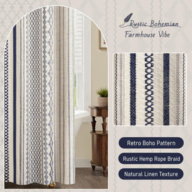 NDDYCU Nave Blue Boho Curtain packaging includes 12 white C-shape hooks.