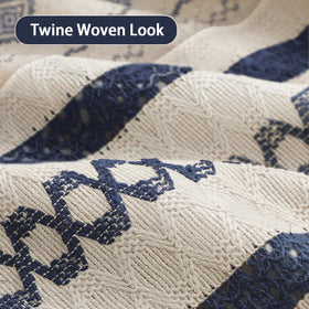 NDDYCU Nave Blue Boho Curtain highlights twine-centered weave for rustic charm.