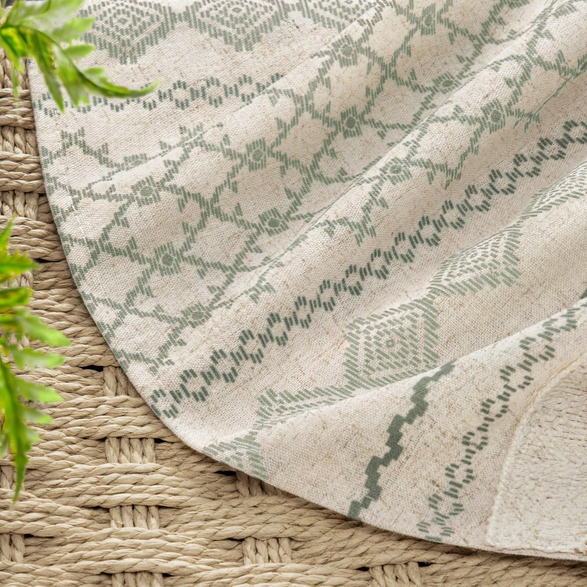 NDDYCU Sage Green Boho Curtain creates a calm, inviting bathroom ambiance.