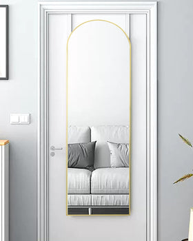 NEARBYSD 48x14 gold full-length mirror on a door, ideal for quick outfit checks.