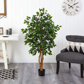 Nearly Natural 4ft triple trunk ficus bendable branches for customized fullness