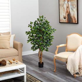 Nearly Natural 4ft triple trunk ficus room display in living room setup