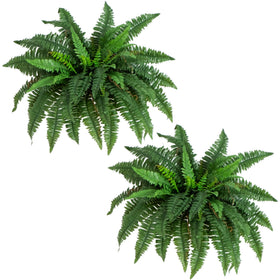 Nearly Natural 40in hanging Boston fern fronds in lush living room display