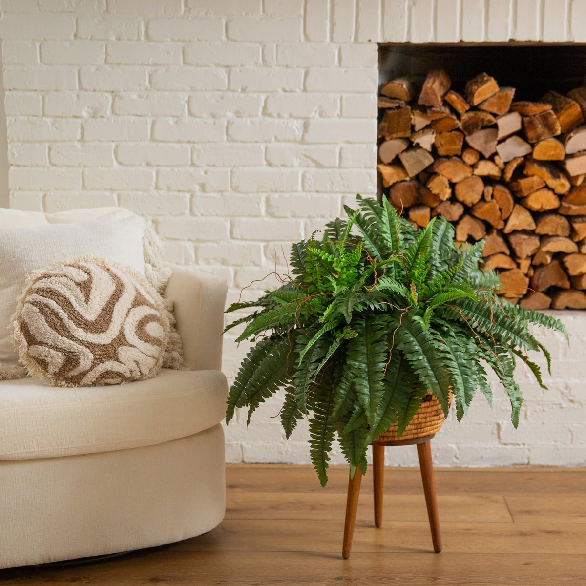 Nearly Natural 40in ferns cascade over shelves for vertical interest