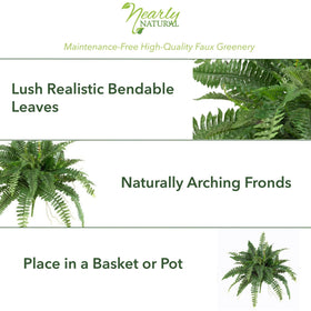 Nearly Natural Boston Fern crafted realism with high-quality synthetic materials for year-round beauty