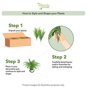 Shelf-decor display with lush greenery for high shelves.