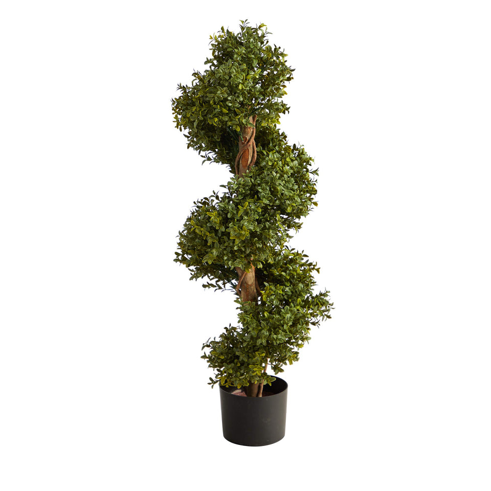 Nearly Natural boxwood spiral topiary with lush faux foliage for upscale entryways.