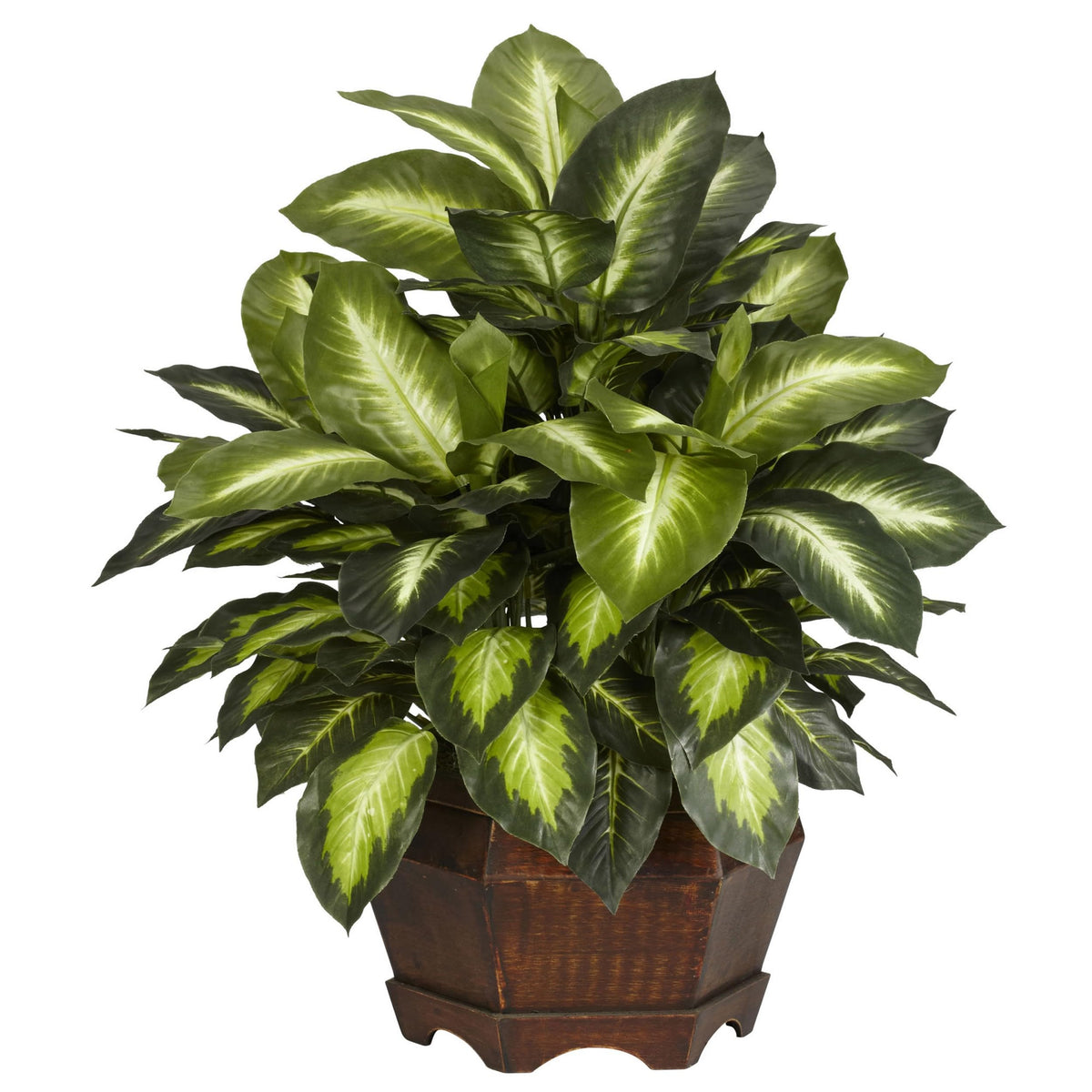 Nearly Natural Dieffenbachia silk plant close-up reveals lifelike variegation for stylish indoor decor